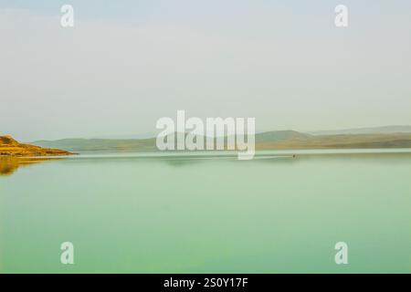 Voici la rive d'une rivière qui traverse différents pâturages, déserts et villes. C'est un banc de sable de cette rivière et j'adore ce pacifiste. Banque D'Images