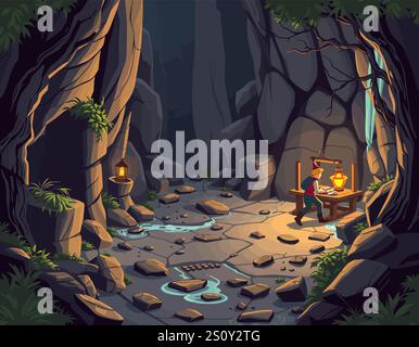 Éléments d'aventure dans un style graphique Illustration de Vecteur