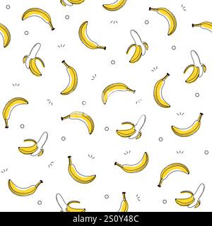 Conception de motif de banane jaune sans couture, motif de banane dessiné à la main Illustration de Vecteur