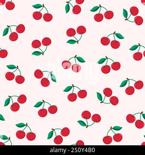 Motif cerisier rouge sans couture, modèle vectoriel à motif cerisier plat Illustration de Vecteur