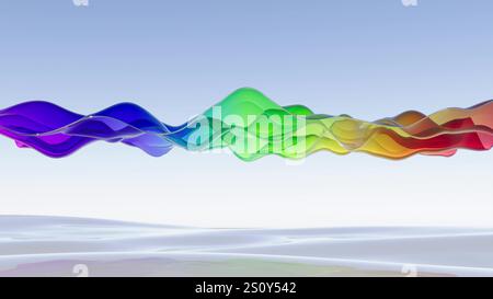 Vague de couleur arc-en-ciel sur le ciel bleu mer 3d rendu Banque D'Images