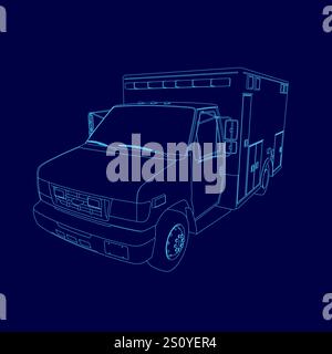 Dessin bleu d'une ambulance. Le dessin est en bleu et est très détaillé Illustration de Vecteur
