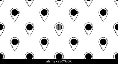 Motif noir et blanc transparent avec icônes d'emplacement de style Doodle pour la navigation, le voyage et la cartographie sur un fond blanc minimal Illustration de Vecteur