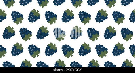 Motif sans couture de mûres bleu foncé avec des feuilles vertes sur un fond blanc. Motif de fruits répétés pour le textile, le papier peint, le papier d'emballage et l'impression Illustration de Vecteur