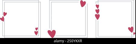 Cadres carrés avec coeurs ensemble. Jolies formes géométriques simples pour les invitations, les salutations, les annonces. Bordures carrées romantiques, graphiques vectoriels Illustration de Vecteur