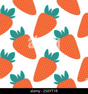 Fraises colorées entières avec des feuilles sans couture. Concept de fond d'alimentation saine d'été. Isolé illustration vectorielle papier peint, emballage ou Web promo dépliant fond, cartes, bannière, étiquette Illustration de Vecteur