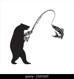 Bear Fishing Silhouette illustrations vectorielles eps 10 fichier entièrement éditable de haute qualité sur un fond blanc. Illustration de Vecteur