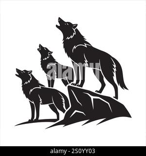 Wolves pack Howling silhouettes illustrations vectorielles eps 10 fichier entièrement éditable de haute qualité sur un fond blanc. Illustration de Vecteur