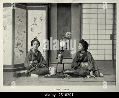 Histoire du Japon, femmes Japanesse arrachant des fleurs, une leçon de fleurs, photographie vintage, XIXe siècle Banque D'Images