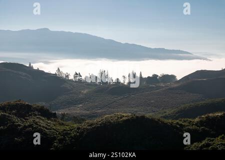 Un matin ensoleillé et lumineux sur Loughrigg est tombé avec une inversion de nuages créant une couche de brume sous les puits dans cet emplacement Lake District. Banque D'Images