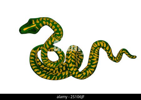 Serpent vert. Grand serpent enroulé avec des taches jaunes. Gros python. Symbole Cobra, crotale ou anaconda. Pictogramme de cliquet ou de vipère. Illustration vectorielle Illustration de Vecteur