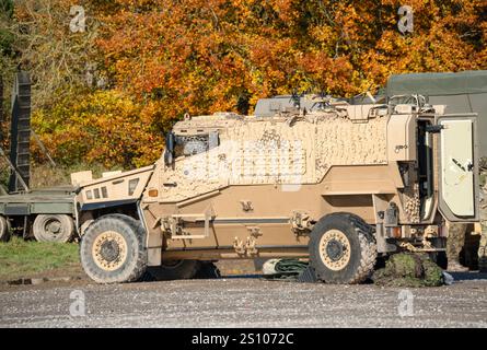 Gros plan d'un véhicule de patrouille protégé par Foxhound de l'armée britannique Banque D'Images