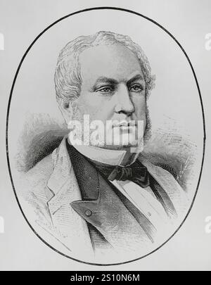 Eugène Rouher (1814-1884) Homme d'État français du second Empire (1852-1870). Portrait. Dessin de Badillo. Gravure d'Arturo Carretero (1852-1903). La Ilustracion Espanola y Americana (illustration espagnole et américaine), 22 février 1884. Banque D'Images