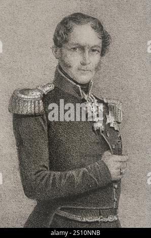 Léopold Ier de Belgique (1790-1865). Premier roi des Belges (1831-1865). Portrait. Dessin de C. Legrand. Lithographie de J. Donon. Détail. 'Reyes Contemporaneos' (Rois contemporains). Volume III publié à Madrid, 1854. Banque D'Images