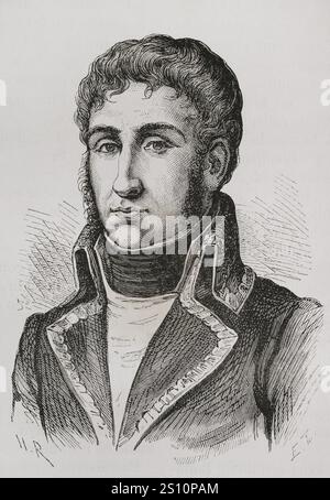 Charles victoire Emmanuel Leclerc (1772-1802) Général français qui a servi Napoléon Bonaparte, dont il était beau-frère. Il dirigea l'expédition française que Napoléon envoya sur l'île de Saint-Domingue. Portrait. Gravure. ''histoire de la Révolution française''. Volume I, 2e partie, 1879. Banque D'Images