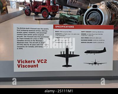 Panneau d'avion Vickers VC2 Viscount d'Air Canada au Musée royal de l'aviation de l'Ouest du Canada à Winnipeg, Manitoba, Canada Banque D'Images