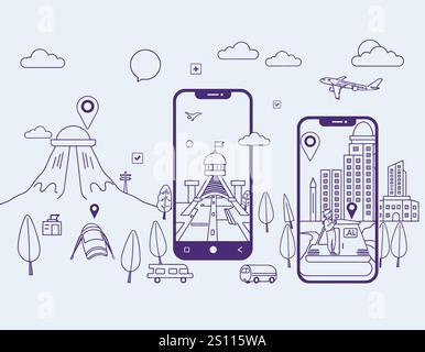 Icônes linéaires sur les affaires et les voyages Illustration de Vecteur
