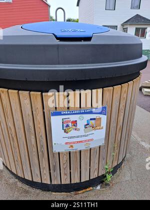 Grand bac de recyclage rond bleu pour papier et carton à installer Pierre, France Banque D'Images