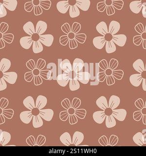 Motif floral sans couture. Fleurs minimalistes ajourées sur fond brun. Illustration vectorielle. Imprimé botanique minimal en mousse moka couleur année Illustration de Vecteur