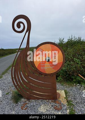 Panneau des droits d’entrée de l’Anse aux Meadows à Terre-Neuve-et-Labrador, Canada Banque D'Images