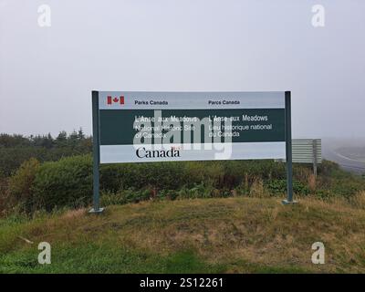 Parcs Canada panneau du lieu historique national de L’Anse aux Meadows à Terre-Neuve-et-Labrador, Canada Banque D'Images