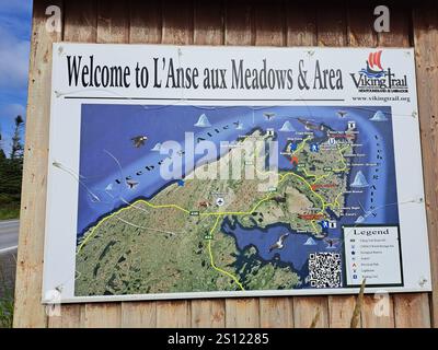 Bienvenue à l’enseigne l’Anse aux Meadows à Terre-Neuve-et-Labrador, Canada Banque D'Images