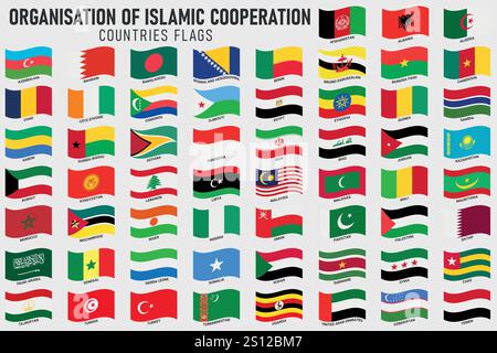 Conception d'illustration vectorielle de drapeau de vague des pays de l'OCI Illustration de Vecteur