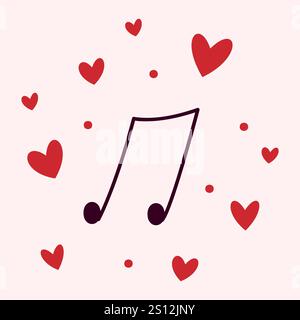 Saint-Valentin, note de musique aux cœurs rouges Illustration de Vecteur