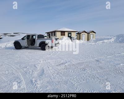 Bâtiment d'entretien à Cape Merry, à Churchill, Manitoba, Canada Banque D'Images