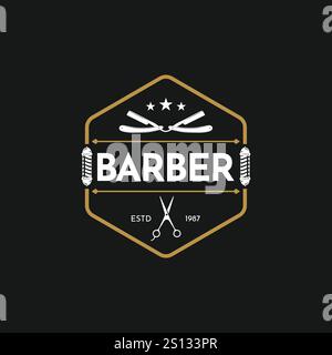 Vintage logo Barbershop modèle de conception vecteur Illustration de Vecteur