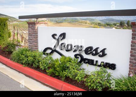 Temecula, Californie, États-Unis - 04-08-2019 : une vue d'un panneau Leoness Cellars. Banque D'Images