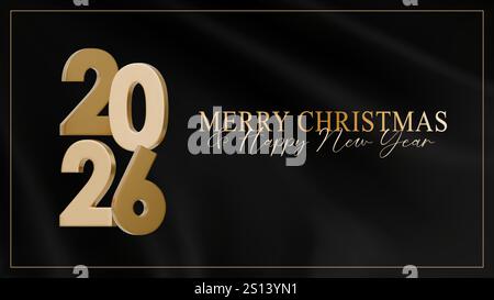 Bonne année 2026. Conception festive vectorielle 3D avec numéro d'or sur un fond de tissu noir. Design de luxe pour Noël et nouvel an. Vacances ce Illustration de Vecteur