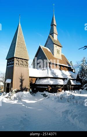 Gustav Adolf stave église à Hahnenklee-Bockswiese dans les montagnes du Harz, Allemagne, basse-Saxe Banque D'Images