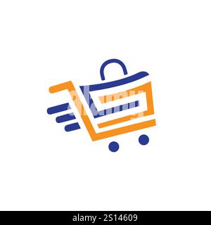 Modèle de conception de logo de boutique en ligne. concept de conception de logo de combinaison de panier et de sac de magasin. Voir le logo. Logo de panier et sacs à provisions Illustration de Vecteur