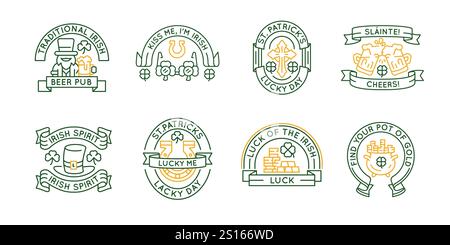 Lot de 8 icônes de logo Irish et ST Paddy Illustration de Vecteur