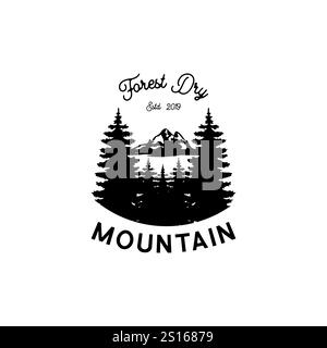 emblème vintage de l'explorateur de montagne. modèle de logotype avec montagnes, forêt, arbres. symbole d'activité extérieure Illustration de Vecteur