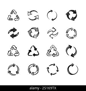 ensemble de vecteur de symbole de recyclage abstrait, collection d'icônes de recyclage dessinée à la main Illustration de Vecteur