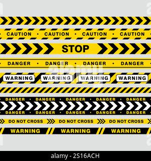 Ensemble de conception de bande d'avertissement sans couture, collection de ligne de police Illustration de Vecteur