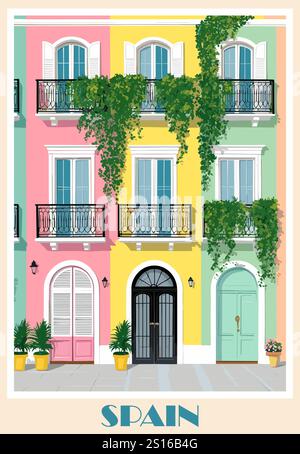 Affiche de destination de voyage en Espagne dans un style rétro. Illustration de Vecteur