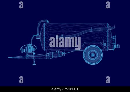 Dessin bleu d'un camion avec un fond bleu. Le chariot est un grand véhicule industriel au design bleu et blanc. La scène est calme et sereine Illustration de Vecteur