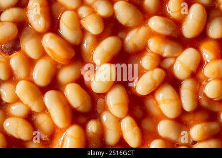 Haricots cuits dans un fond de sauce tomate. Concept de cuisine britannique traditionnelle Banque D'Images