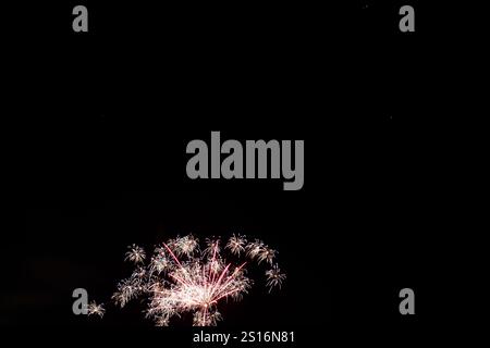 Un spectacle captivant et vibrant d'étincelles lumineuses et colorées de feux d'artifice illuminant magnifiquement le ciel nocturne Banque D'Images