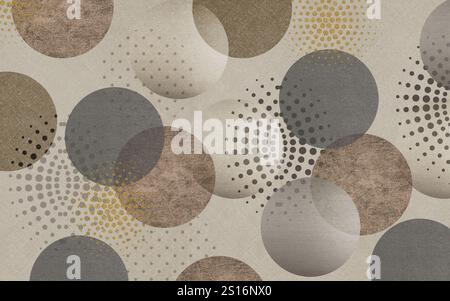 Papier peint moderne et classique. formes dorées, marron et orange, et motifs de cercles et de sphères dorés sur fond marron. intérieur de l'illustration 3d w Banque D'Images