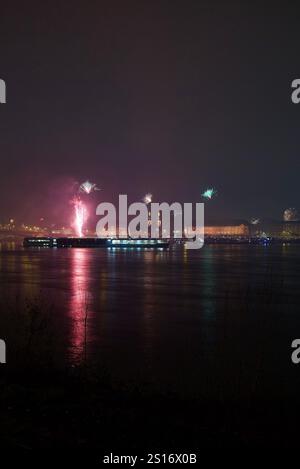 Mainz, Allemagne. 31 décembre 2024. Feux d'artifice de la Saint-Sylvestre 2024-2025 Banque D'Images