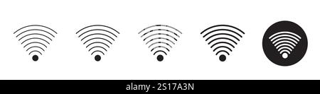 Ensemble de 5 icônes de signaux Wi-Fi - 1 silhouette - 1 vecteur non développé - ensemble vectoriel d'icônes Wi-Fi, présentant une collection de symboles de signaux sans fil Illustration de Vecteur