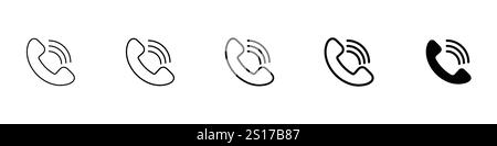 Ensemble de 5 icône d'appel téléphonique - 1 Silhouette - 1 vecteur non développé - simple ensemble d'icône d'un téléphone qui sonne, avec une sonnerie de smartphone et un signe de téléphone Illustration de Vecteur