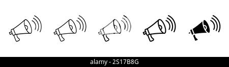 Ensemble de 5 icône de mégaphone - 1 Silhouette - 1 vecteur non développé - icônes de mégaphone symbole de mégaphone électrique avec son icône de haut-parleur mégaphone recueillir Illustration de Vecteur