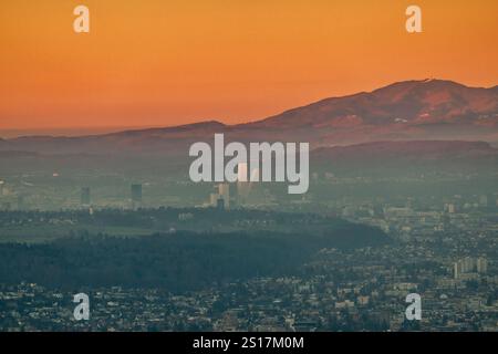 Vue sur l'aglomération de Bâle, Baselstadt à la Forêt Noire dans l'Allemagne voisine avec la montagne Blauen Banque D'Images