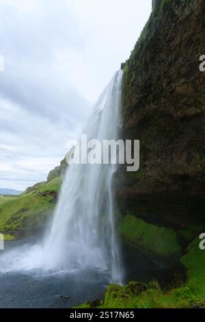 Chutes de Seljalandsfoss en saison d'afficher, de l'Islande. Paysage islandais. Banque D'Images