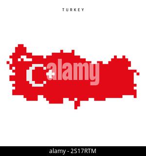 Icône de carte drapeau pixel Turquie. Illustration vectorielle plate isolée sur blanc Illustration de Vecteur